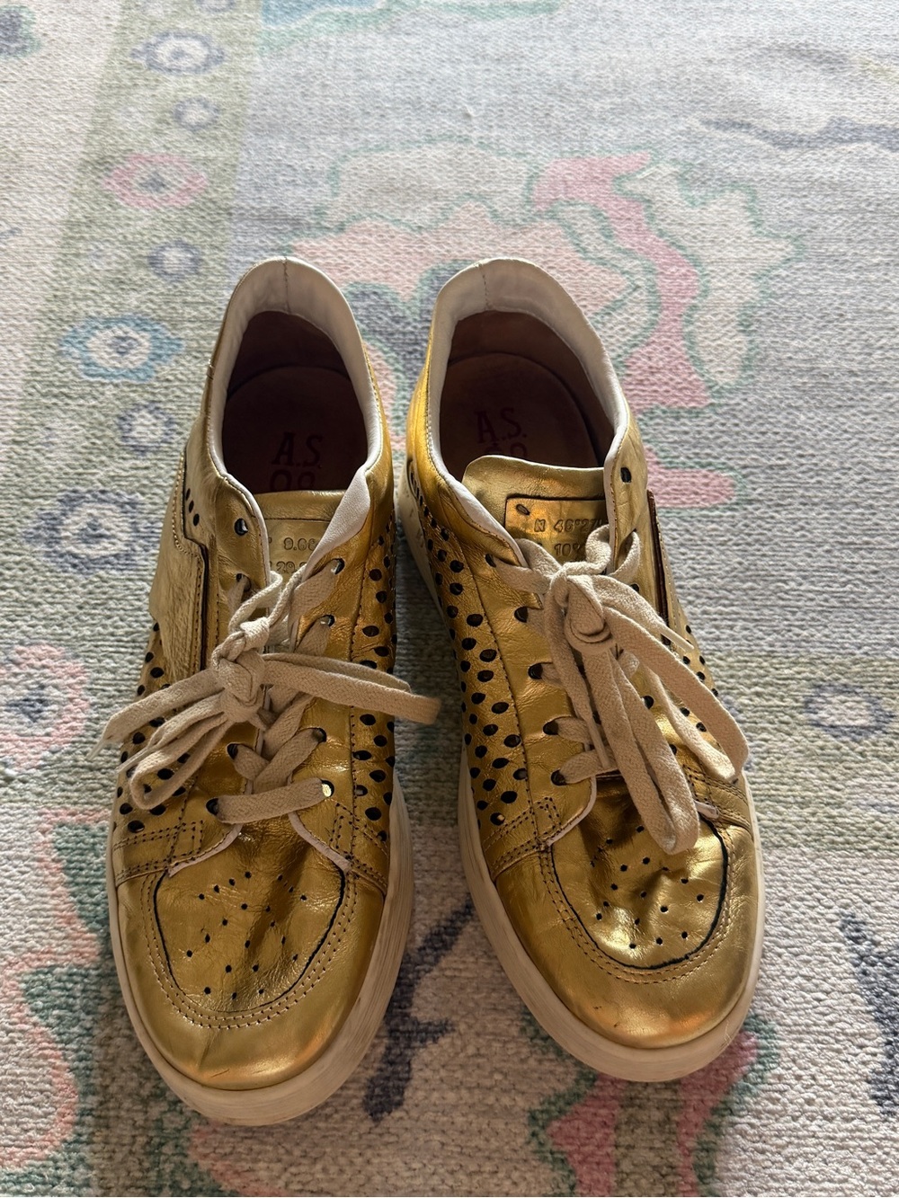 A.S.98 Metallic Gold Perforated Leather Sneakers